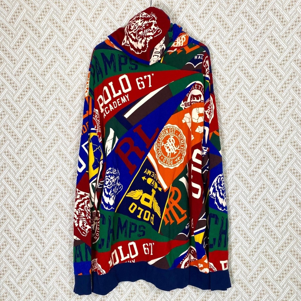 Polo Ralph Lauren Mens 3XLT Pennant Hoodie All Over Print Varsity Sweatshirt NWT - Picture 5 of 6